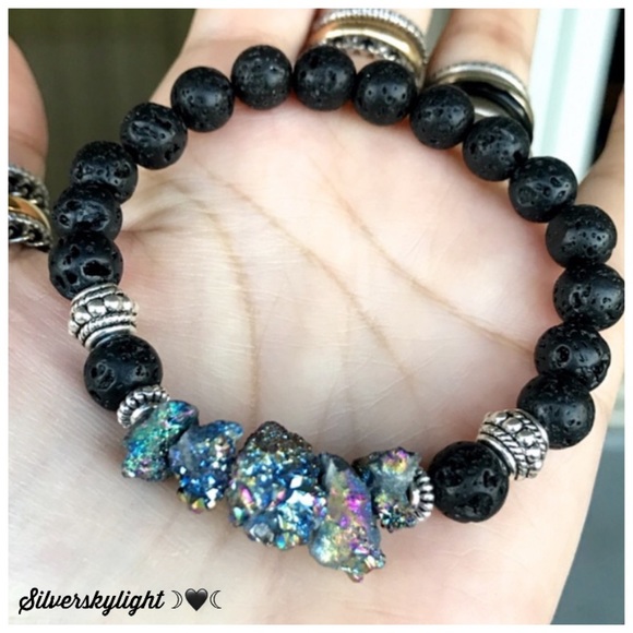 Silverskylight Jewelry - Genuine purple druzy quartz lava rock bracelet